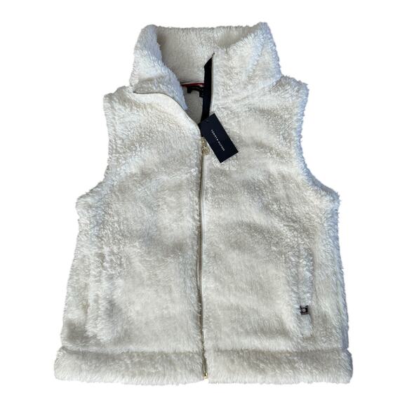 NWT Tommy Hilfiger teddy bear Full zippered High neck vest off-white size small - Picture 1 of 10